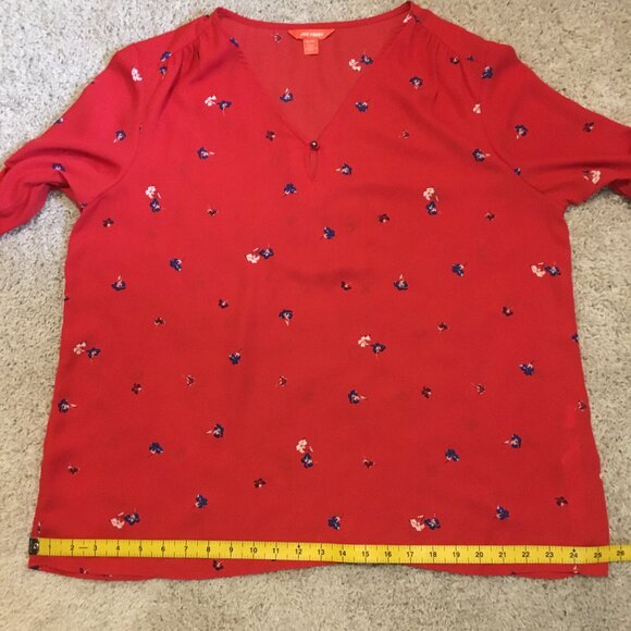 Poppy Red Sheer Single Button Peasant Sleeve Blouse - Picture 15 of 16